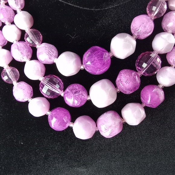 Vintage Purple Triple Strand Mixed Bead Collar Necklace, Acrylic - Picture 8 of 9